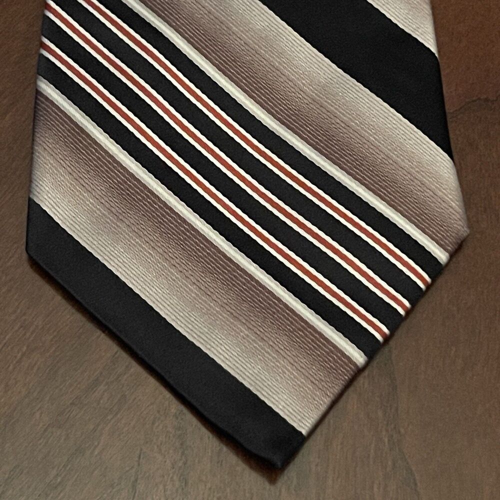 Vintage Pierre Cardin Black Brown Orange 100% Silk Men’s Neck Tie Made In Usa